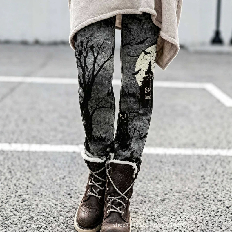 2026 European and American Halloween-themed printed tight-fitting high-waisted women's yoga pants for cross-border sales