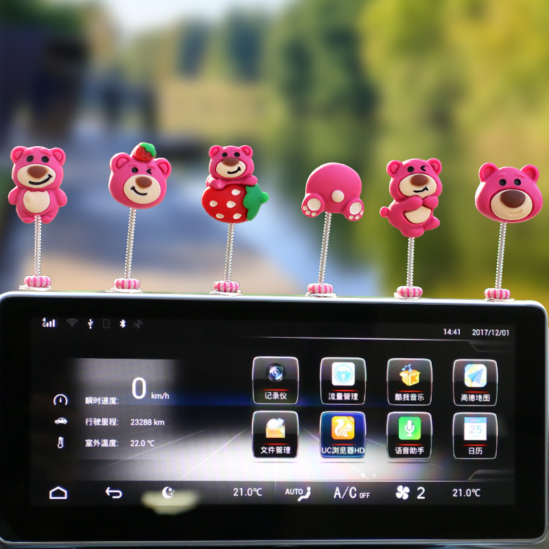 Decoración de coche de oso de fresa, coche eléctrico, decoración pequeña de personalidad, decoración de coche, decoración de consola central de coche