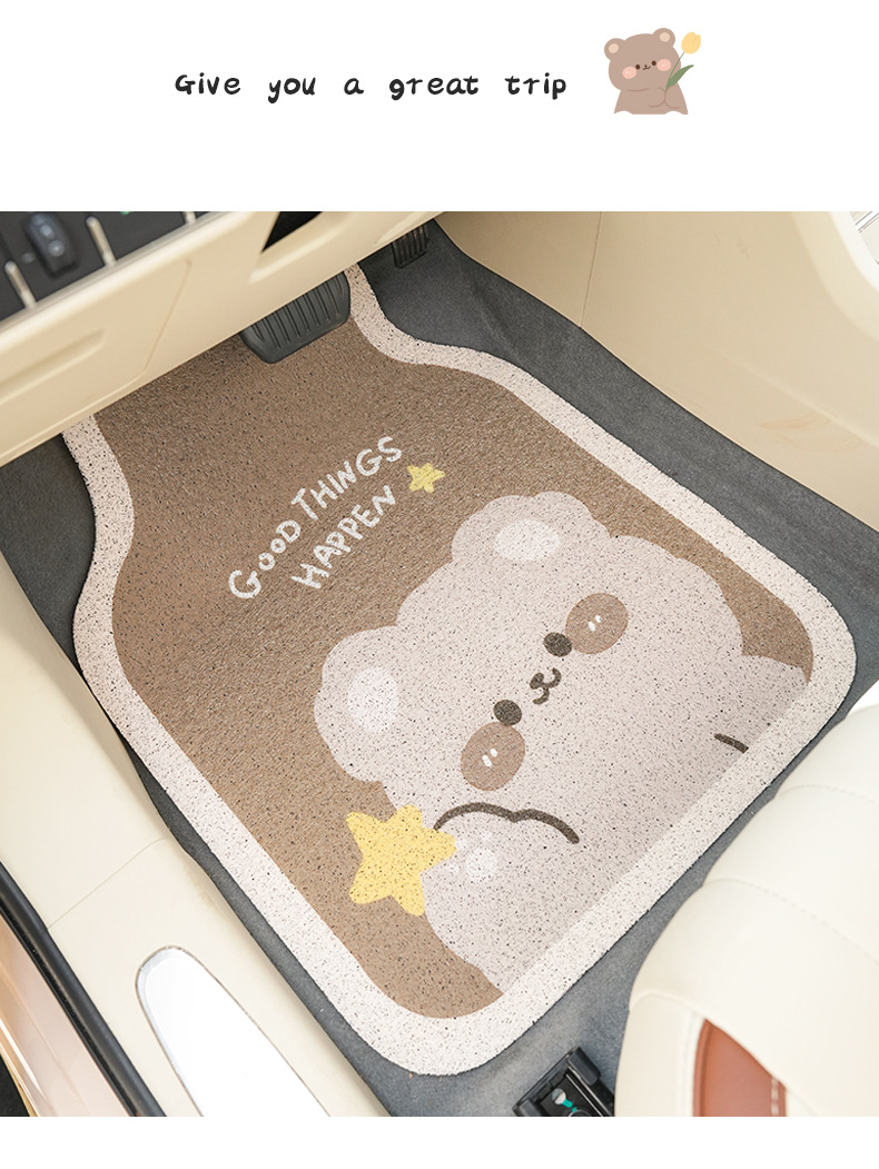 Blue Rain Cartoon Car Floor Mats Creative Wire Circle Cute Brown Bear Anti-Slip Floor Mats Decorative Car Universal Floor Mats for Women