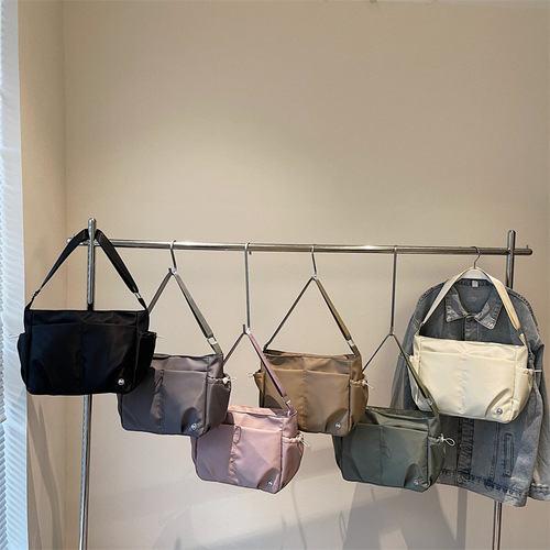 Spring New Casual Women's Crossbody Bag Korean Style Literary Plain Color Student Shoulder Bag Large Capacity Simple Tutoring Bag