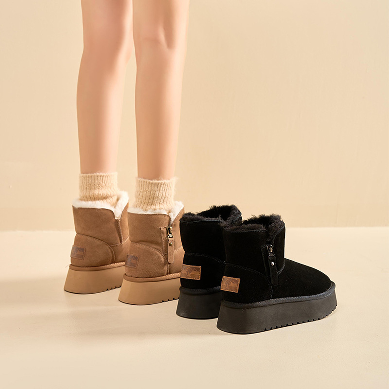 Botas de nieve de fondo grueso para mujeres 2025, nuevo otoño y invierno al aire libre botas de lana gruesas zapatos de pan de algodón