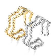 欧美跨境小众气质潮流钛钢戒指简约时尚波浪女开口可调节戒指