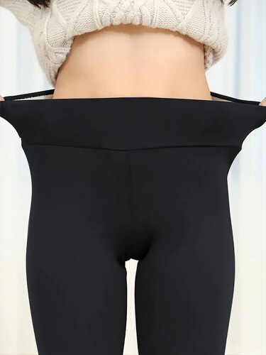 Solid color tight fitting plush leggings for women