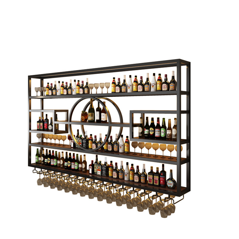 Bar bar decoration wall-mounted luminous wine rack restaurant wall-mounted wrought iron wine cabinet creative display rack