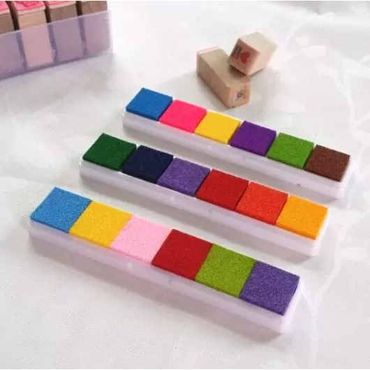 文具 批发 6色长条印泥 彩虹印台印泥 糖果色指纹印泥 多彩