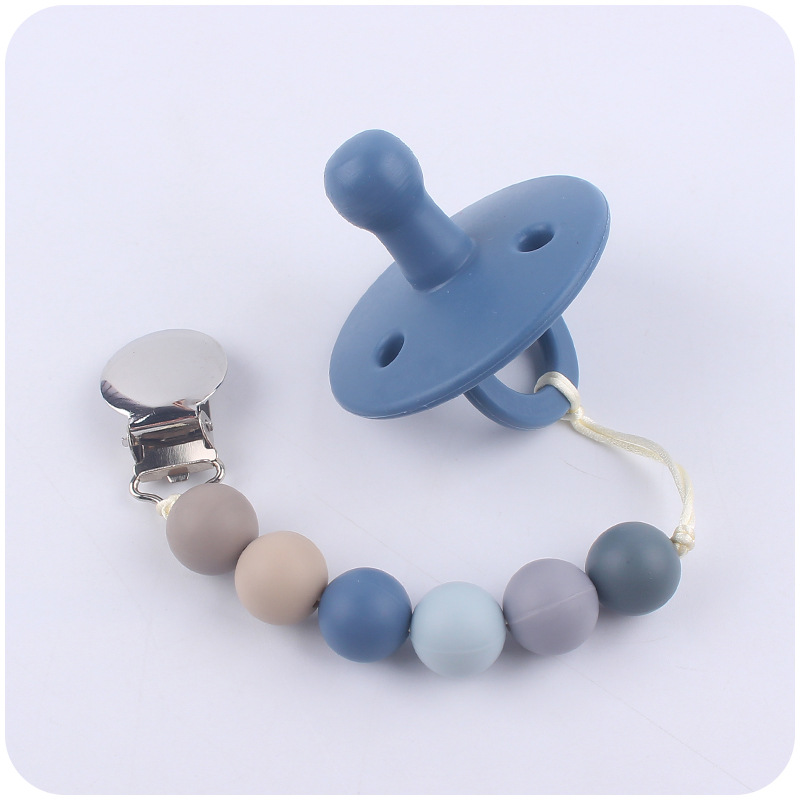 Nuevo bebé suministros contraste color cuentas de silicona pezón cadena calmante bebé silicona pezón anti-caída Cadena de dos piezas conjunto