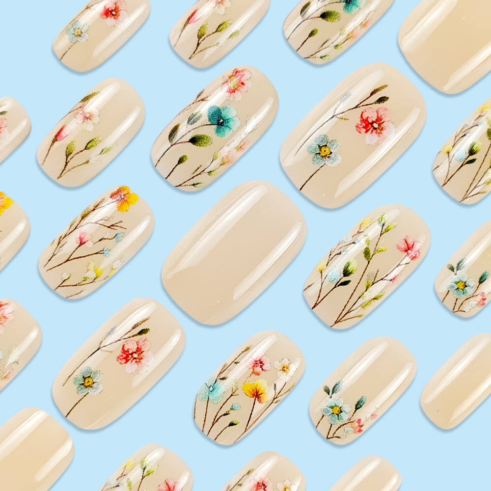 Dulce y fresco, flores de colores, uñas, uñas, ramas de estambres de flores simples, parches de uñas al por mayor, uñas de vestir más vendidas en Europa y América