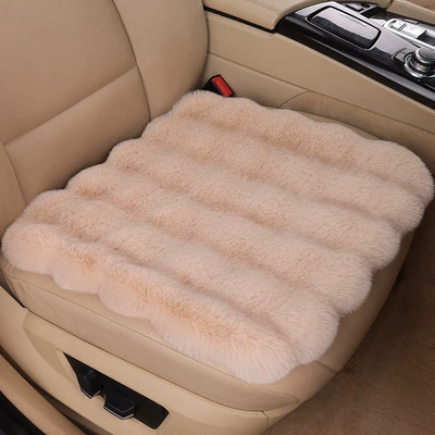 Car seat cushion winter fleece-lined car seat single piece car cushion 2023 new winter car lady plush rear seat cushion (Wool pad) - khaki-front-row-single-piece