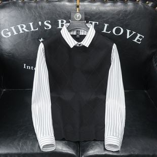 Fake Two-piece Shirt Sweater Men's 2024 Autumn and Winter New Fashionable Korean Style Slim-fit Casual Base Shirt 3627