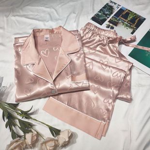Pajamas for Women Spring & Fall 2024 New Sexy Long-sleeved Ice Silk Thin Cute Student Home Clothes Two-piece Suit