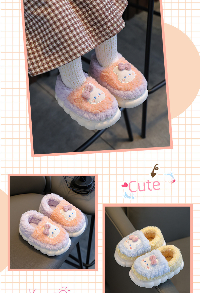 Pantofole invernali per bambini in cotone per ragazzi e ragazze, con tacco a spillo, foderate in pile caldo, fondo spesso, cartoni animati, casa, scarpe in peluche di cotone per bambini_voghion.com