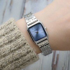 文藝學生正方形鋼帶石英表不鏽鋼帶時尚女生手錶森系方塊表女士表