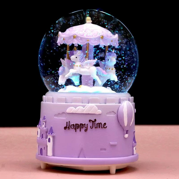 Medium Crooked Umbrella Purple Trojan (Hand-cranked snowflakes, light, music and no rotation)