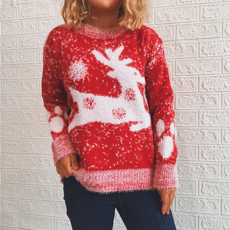 deer snowflake round neck pullover sweater nihaostyles wholesale Christmas costumes NSSX88951