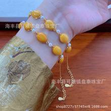 厂家批发 天然蜜蜡老蜡手链 S925银镶嵌