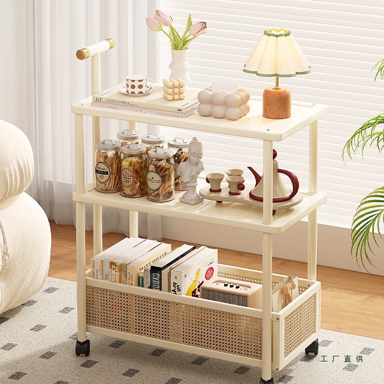 奶油风沙发边几茶几可移动零食小推车家用客厅落地多层简易储物架