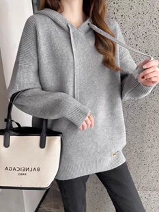 300-Pound Plus-Size Loose Slimming Hooded Mid-Length Solid Color Casual Thick Versatile Knit Sweater for Women