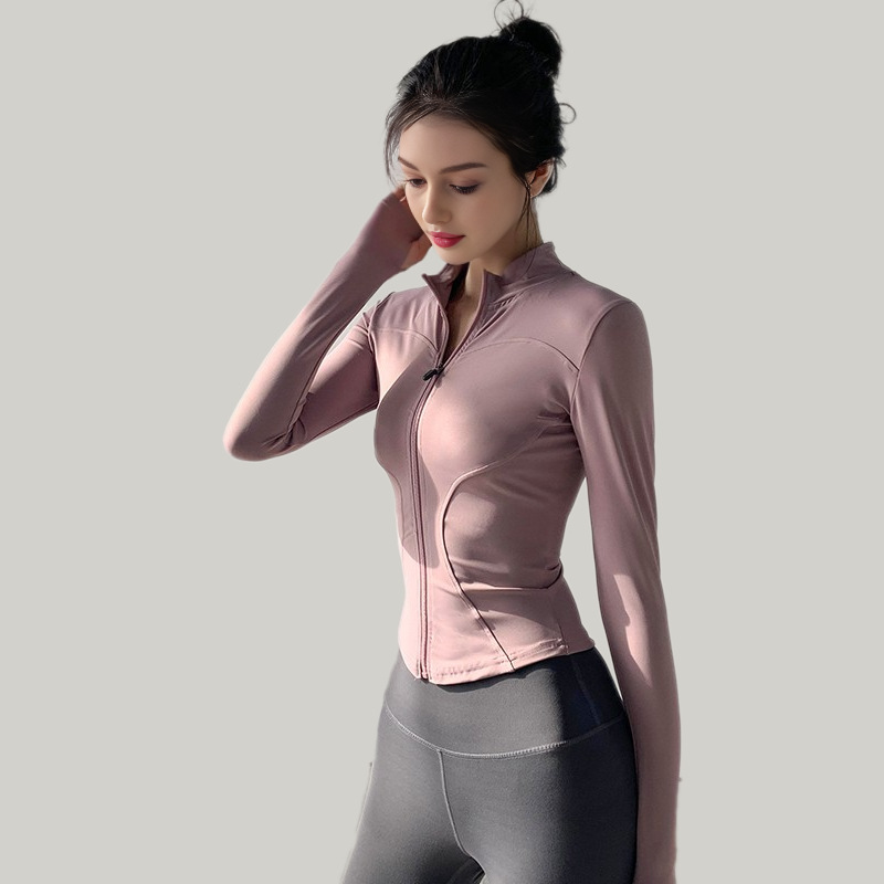 严选lulu瑜伽服女修身跑步运动小立领速干长袖普拉提训练健身|undefined