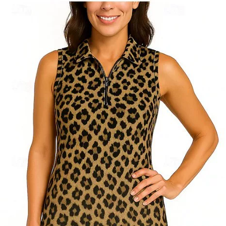 2024 Summer European and American Cross-Border Creative Pattern Shading Sports Women's Golf Zipper Sleeveless Lapel Short Skirt Polo