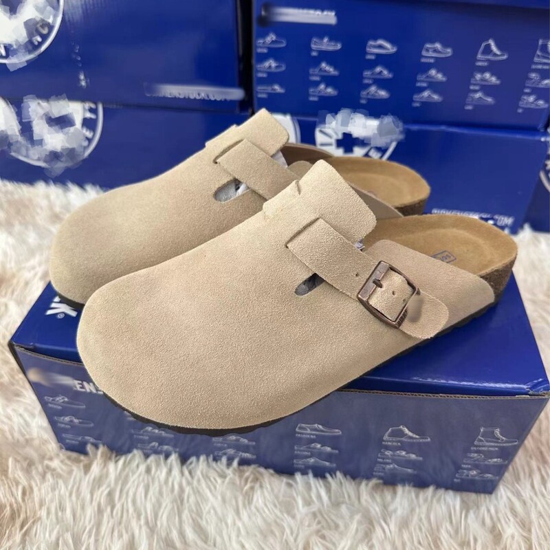 Bk Birkenstock Shoes, Full Leather Cork Sole, Half-Covered Thick-Soled Sandals, Unisex Couple Birkenstock Shoes, Comfortable