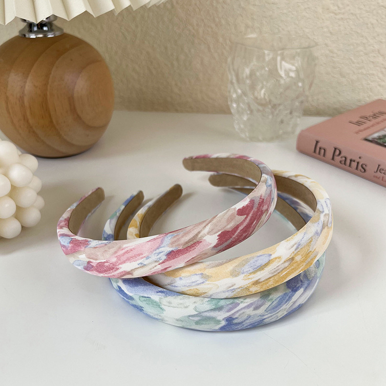 Vintage New Color Fabric Headband Tie-dye Watercolor Cute Headband Wholesale display picture 2