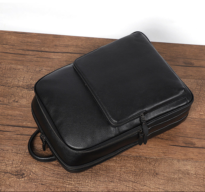 Ba lô nam da bò thật dung tích lớn 15.6 inch đựng laptop, túi du lịch 30×17×41 cm — Màu đen 1, Màu đen 2 chi tiết 3