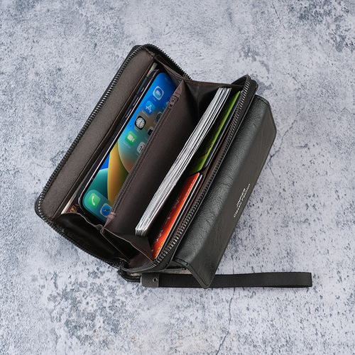 Men's Business Handbag Large Capacity Zipper Multi-Card Slot Wallet High-End Casual Trendy Handbag Men's Grab Bag
