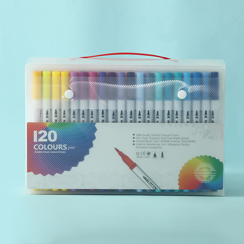 Bolígrafo de acuarela de doble punta, 120 colores, lavable, respetuoso con el medio ambiente, juego de pinceles para niños, pintura artística para estudiantes, bolígrafo de línea de gancho a base de agua