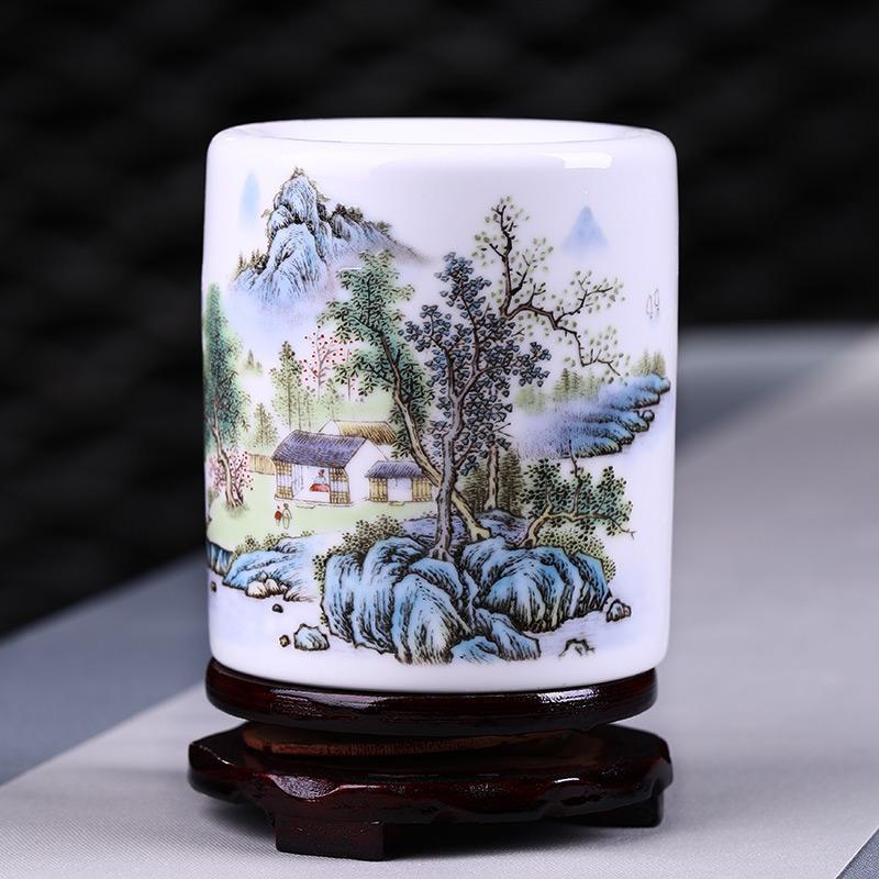 Jingdezhen 세라믹 펜 홀더 중국 스타일 행운의 장식품 브러시 네일 대용량 사무실 연구 데스크탑 스토리지