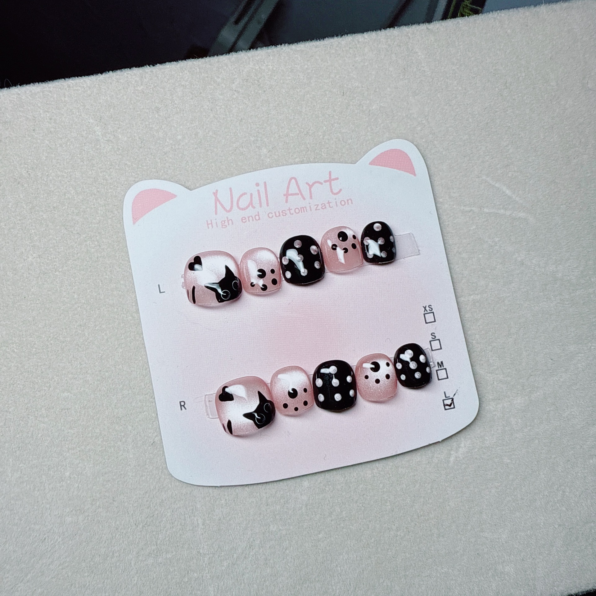 猫咪日记纯手工儿童穿戴甲短款猫眼卡通美甲贴可爱手绘爆闪可拆卸