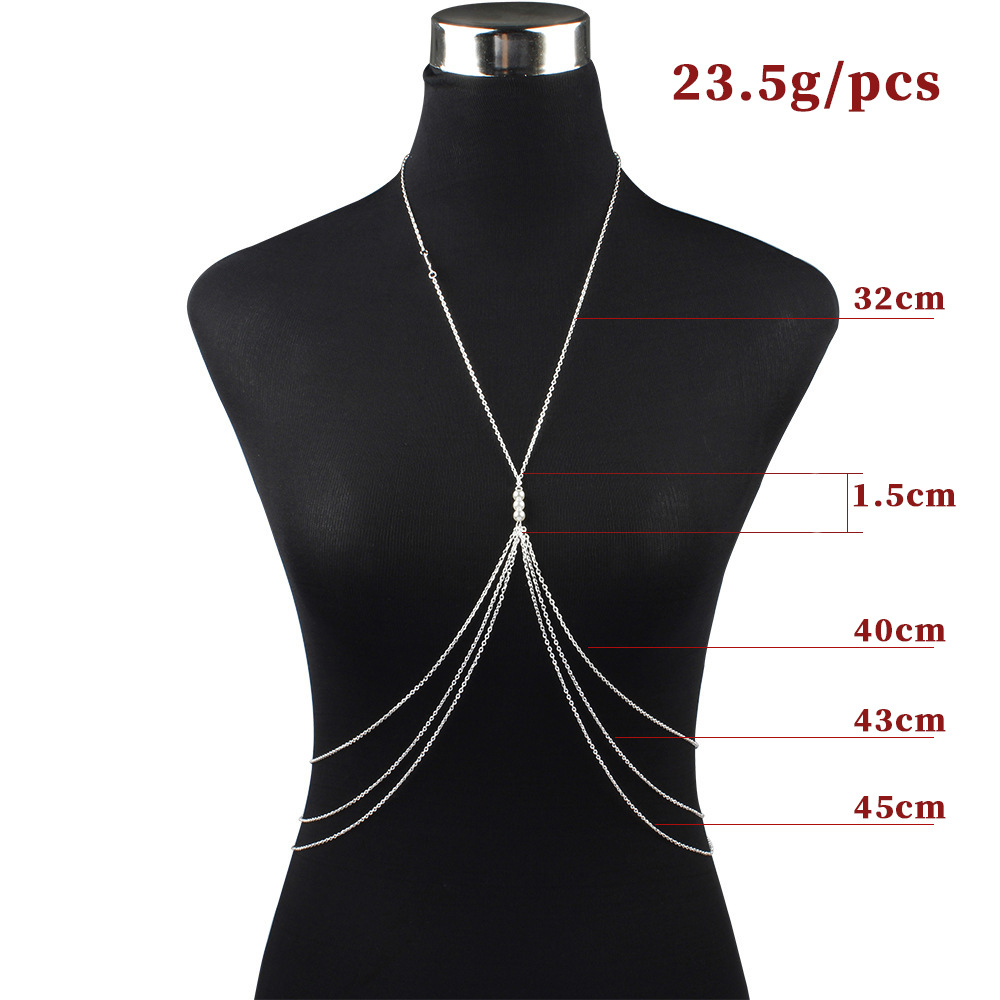 Minimalist Silver Body Chain Sexy Bikini Bra Harness Necklace Layered Tassel Crossover Jewelry Chains for Women and Girls Summer Beach_voghion.com