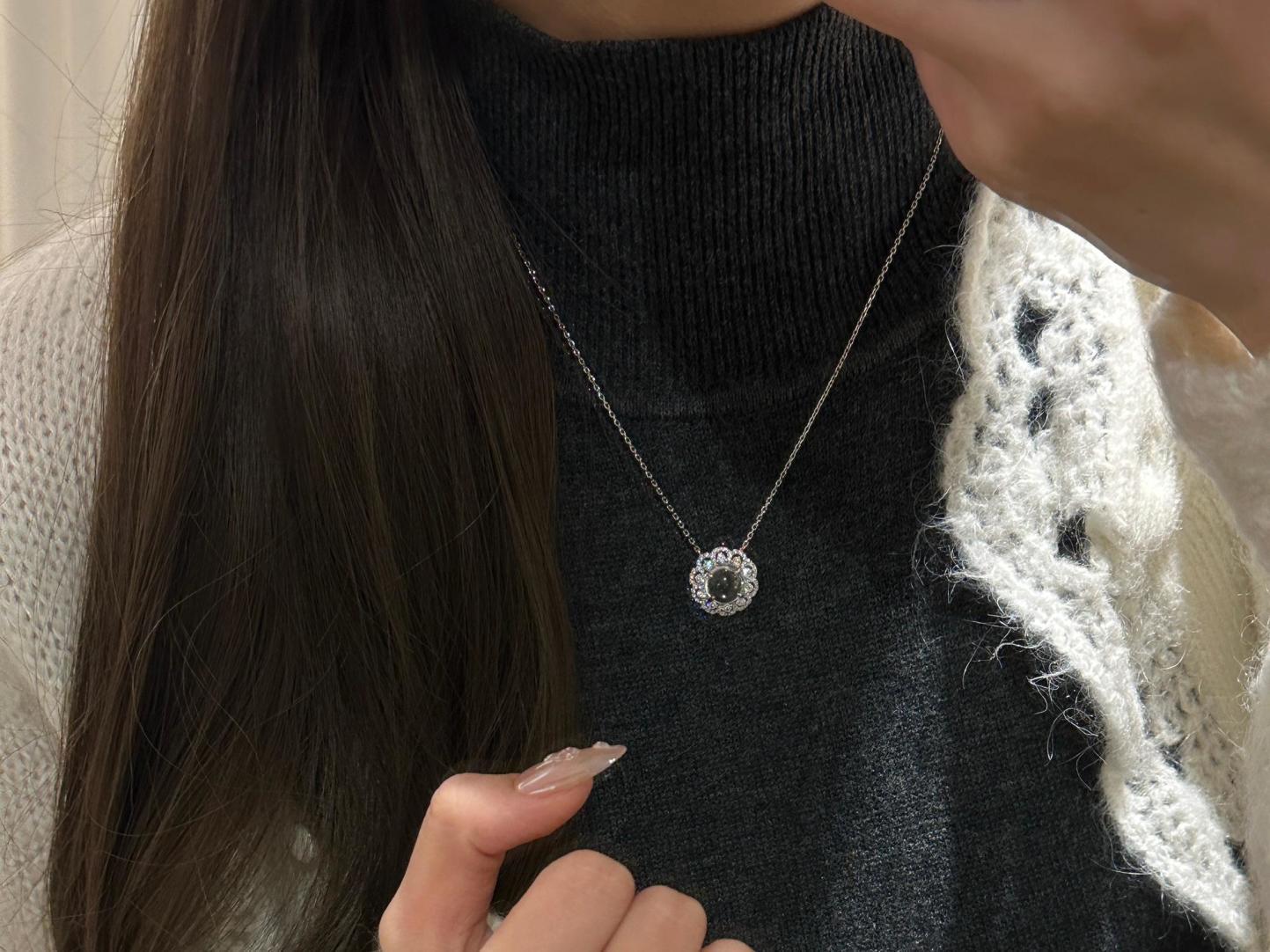 Collier en argent pur pour tout le corps avec chaîne de clavicule en jade et mousse d'eau, bijoux Xiancan, nouveauté, luxe léger, vent frais_voghion.com