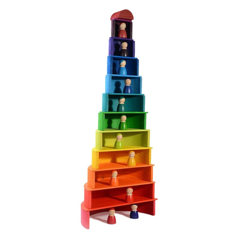 Grimm fábrica al por mayor juguetes de madera inteligencia del bebé torre de educación temprana juguetes educativos para niños bloques de construcción del arco iris