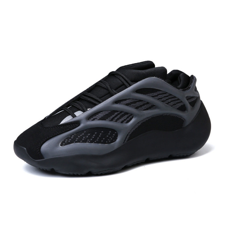 Giày sneaker nam kiểu dad shoes đế bằng, thân cổ thấp, phối màu, tăng chiều cao — Trắng đen, màu đen