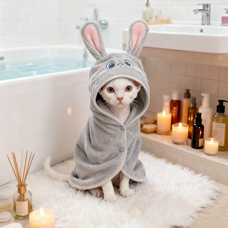 PETCIRCLE宠物狗狗猫咪浴巾可爱小型犬可爱卡通灰兔紫浴袍