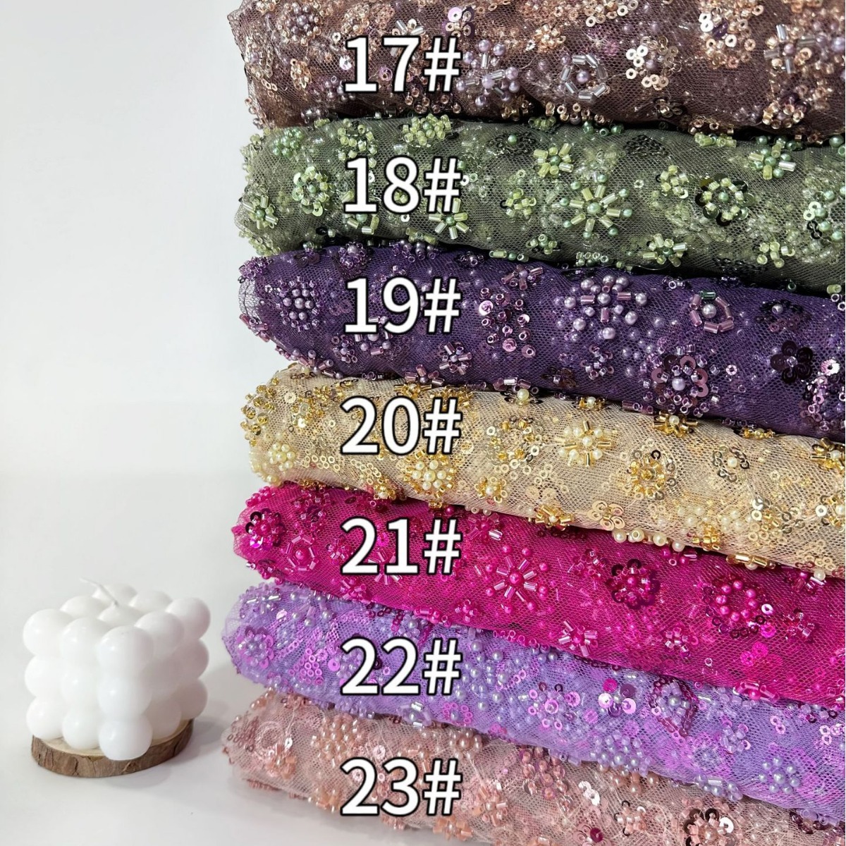 Tejido bordado tridimensional sequinilla tubo de perlas bordado vestido de boda de moda vestido de moda tela de sequinilla image 3