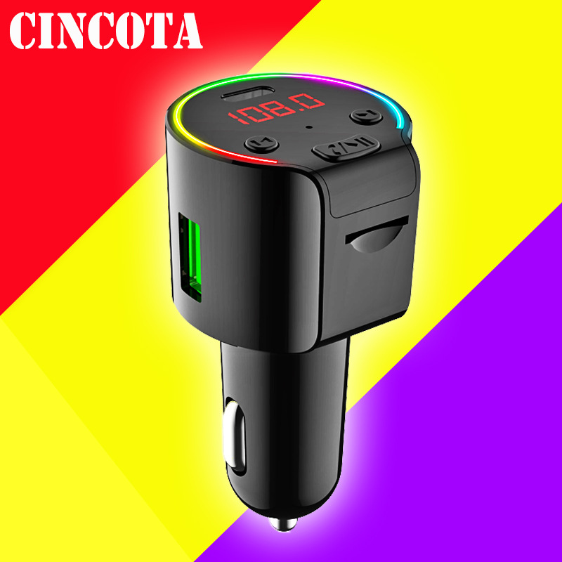 G61 Car Bluetooth Hands-free Plug-in Card MP3 Player QC3 Fast Charging TYPE-CCharging Colorful Atmosphere Light