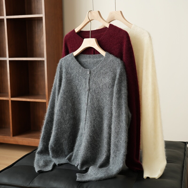 Hongmi Apparel/ Women's Wool Crew Neck Cardigan Outerwear Top with a touch of cashmere, Autumn/Winter Collection, Women's Clothing Hongmi Apparel/ Women's Wool Crew Neck Cardigan Outerwear Top with a touch of cashmere, Autumn/Winter Collection, Women's Clothing