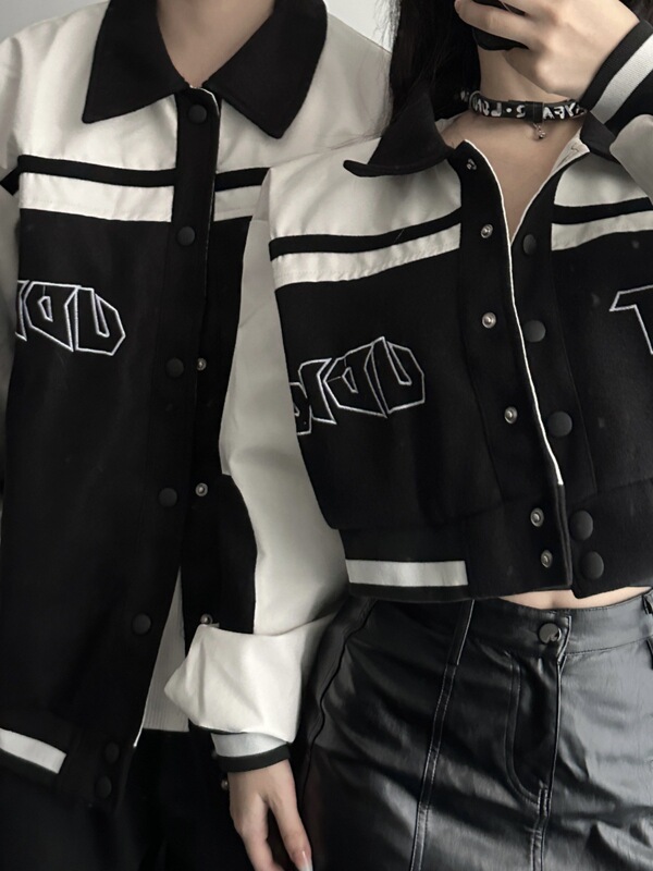 高级感春秋季美式潮牌棒球服外套女新款情侣小众一长一短夹克上衣|undefined