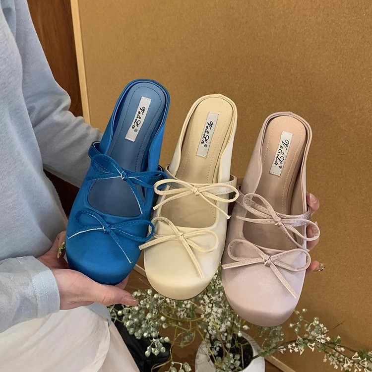Inner realce francés púrpura Baotou medias pantuflas mujer 2025 nuevo estilo primavera y verano lazo Mary Jane Ballet zapatos individuales