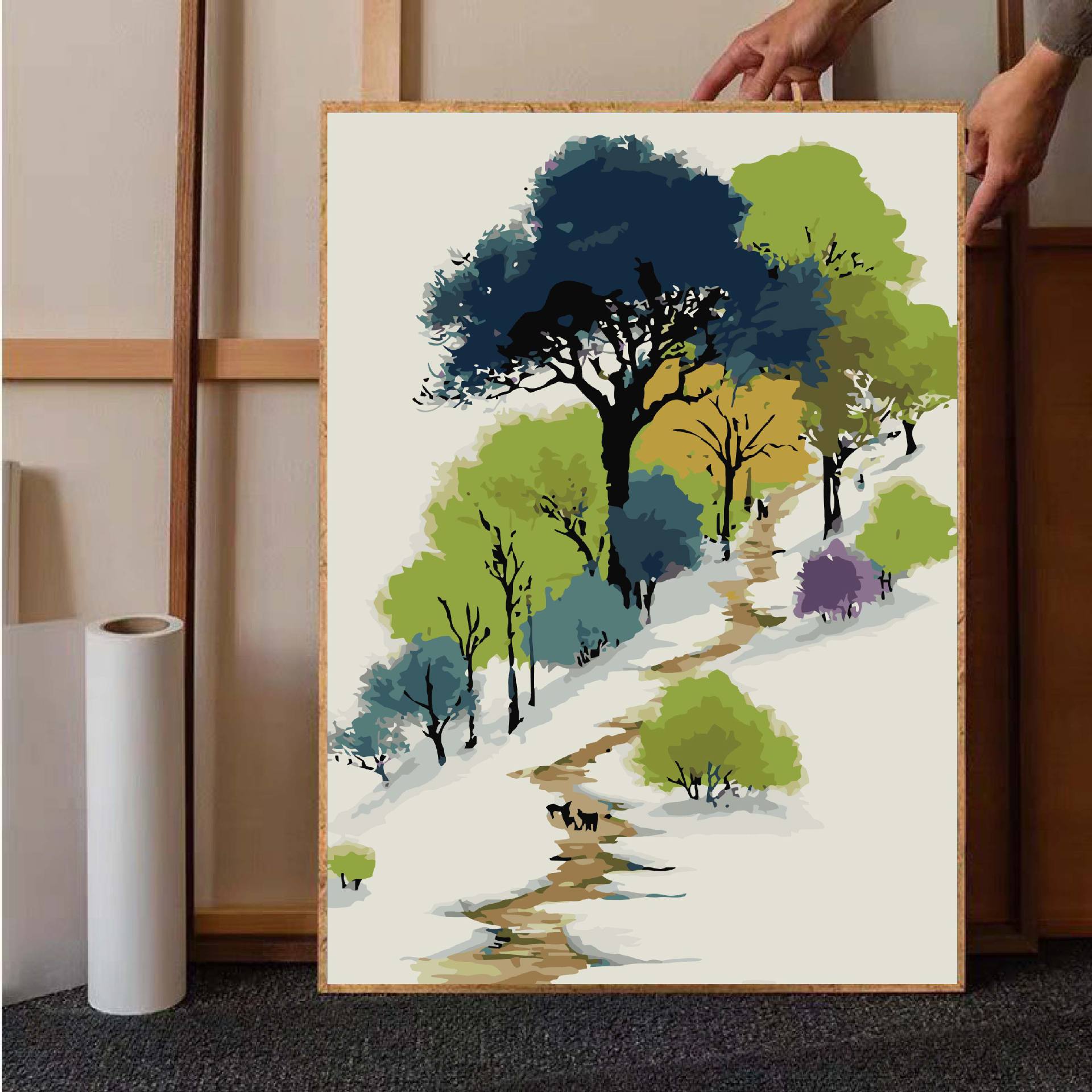 Pintura al óleo digital paisaje curado departamento de guofeng gu gu guojie pintura decorativa pintura a mano diy relleno pintura al óleo descompresión pintura a mano