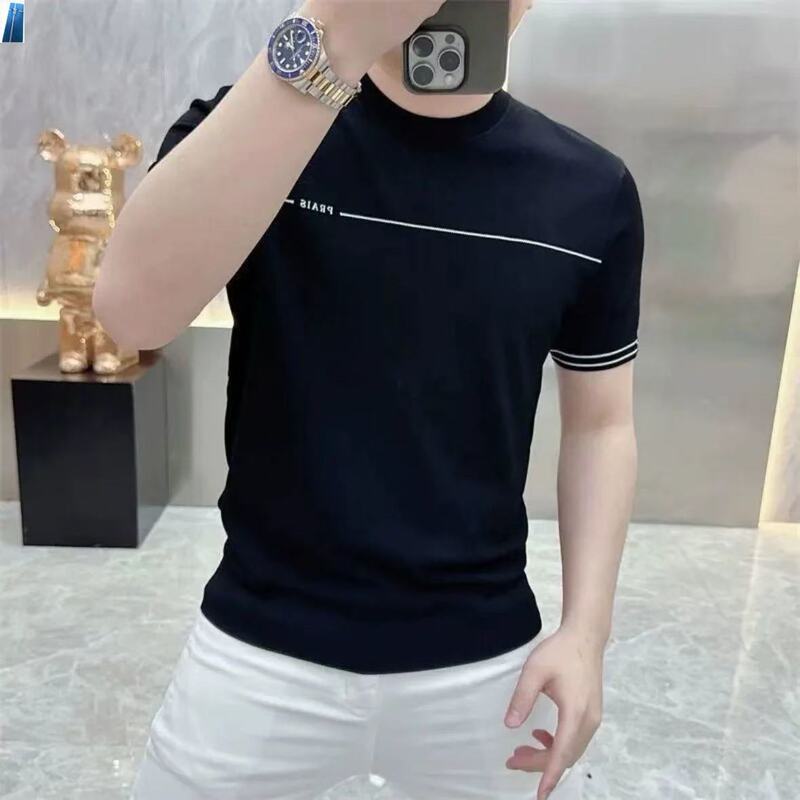 Cross-border Summer New Elite Light Luxury Trendy Brand Short-sleeved Men's T-shirt Thin Breathable Round Neck Fashionable Men's T-shirt