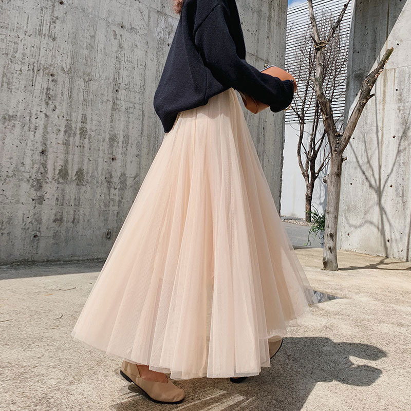 Gauze Skirt Women's Skirt Spring and Autum 2024 New Pure Color Slimming Look Mid-Length Mesh Skirt Gauze Skirt Women's Skirt Spring and Autum 2024 New Pure Color Slimming Look Mid-Length Mesh Skirt