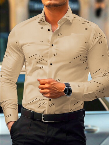 Stylish Men's Striped Lapel Collar Dress Shirt