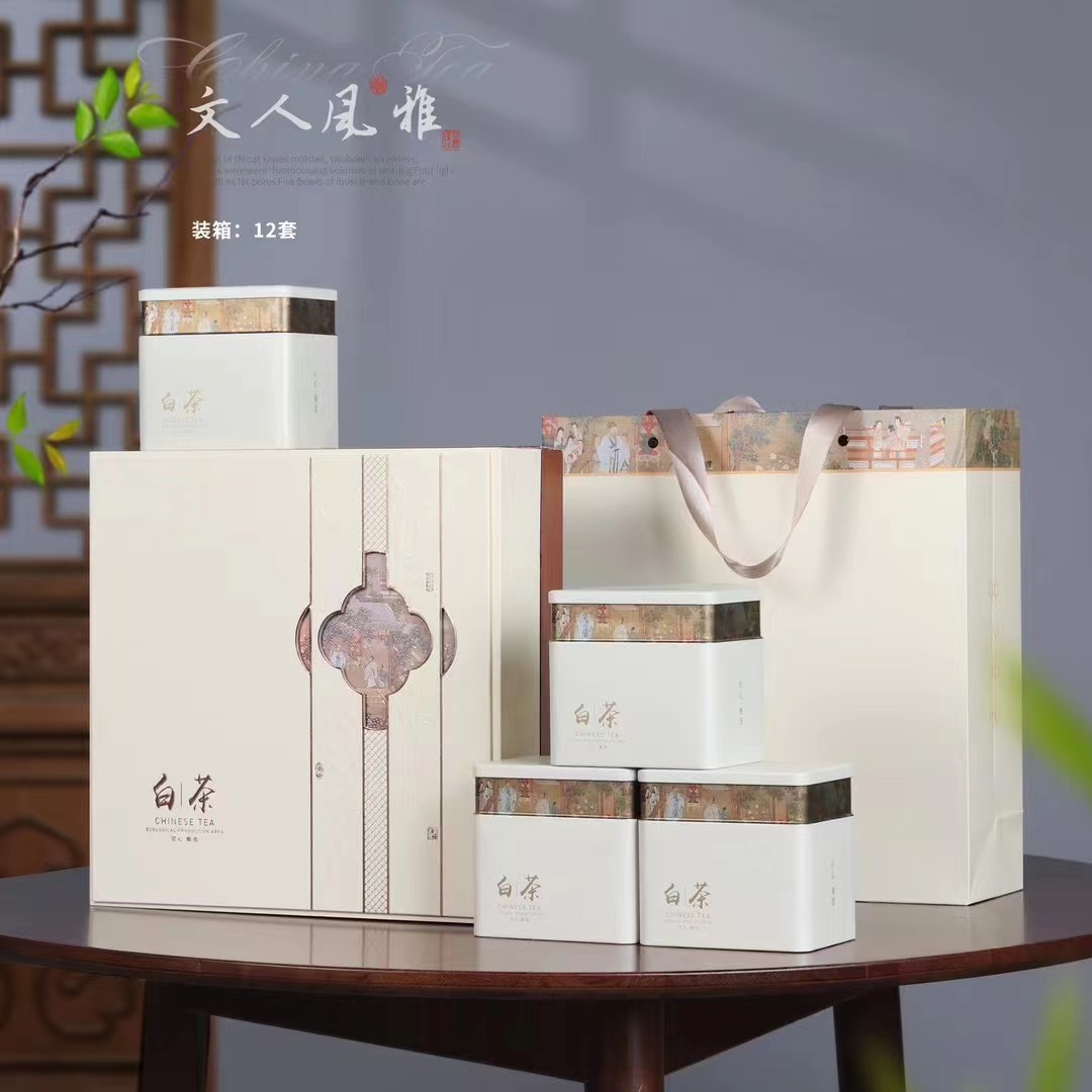 一斤装白茶黄金芽茶叶礼盒包装空盒通版国潮礼盒4罐一套茶叶包装