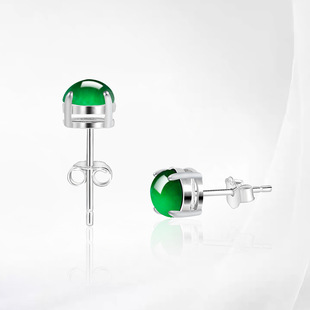Natural A goods jadeite egg surface yang green earrings ice jade stone fashion S925 silver inlay ladies earrings wholesale