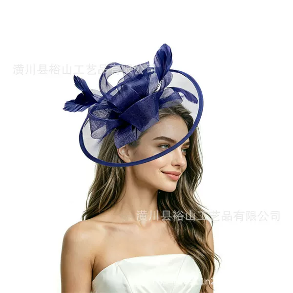 European and American bridal feather headpiece, tea party fascinator, party banquet dance accessory, exaggerated top hat with mesh
