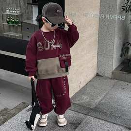 【复合外贸】男童秋冬装加绒套装酷帅加厚运动卫衣男孩冬装两件