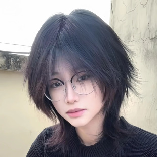 Handsome T Wig Unisex Wolf Tail Short Hair Fluffy Mid-length Hair Personalized Mid-fringe Artificial Hair Full Top Headgear