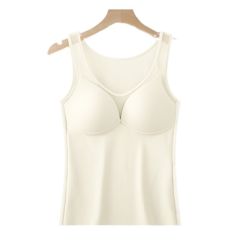 Otoño y invierno cálido chaleco de malla abrasivo fijo para mujeres una taza sin marcas delgada larga ropa interior de fondo de almacenamiento de calor